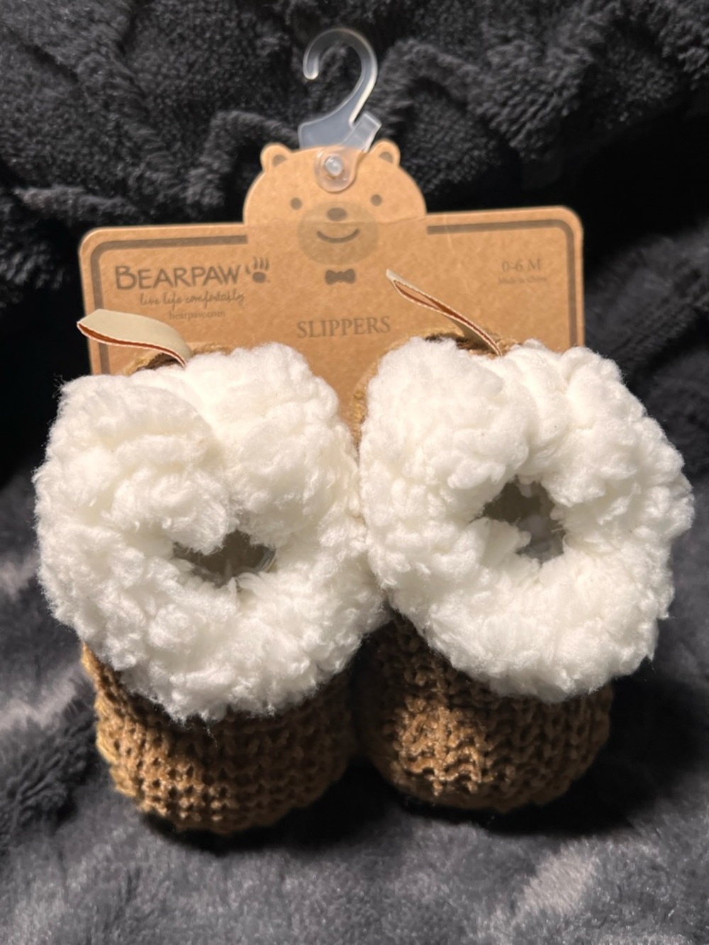 BearPaw Cream and Brown Baby Slippers with Plush Cuffs